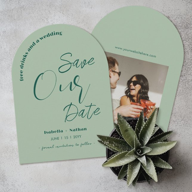 Sage Green Fun Free Drinks Save The Date Wedding Invitation (Creator Uploaded)