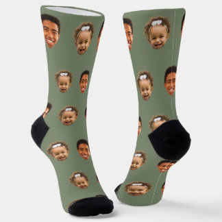 Sage Green Funny Custom 2 Face Photo Mum Socks