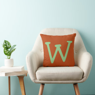 Sage Green Funny Initial Letter Rust Colour Cushion