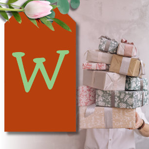 Sage Green Funny Initial Letter Rust Colour Gift Tags