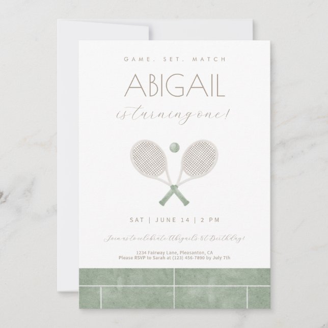 Sage Green Game Set Match Tennis invitation (Front)