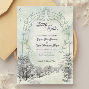 Sage Green Garden Arch Wedding Save The Date