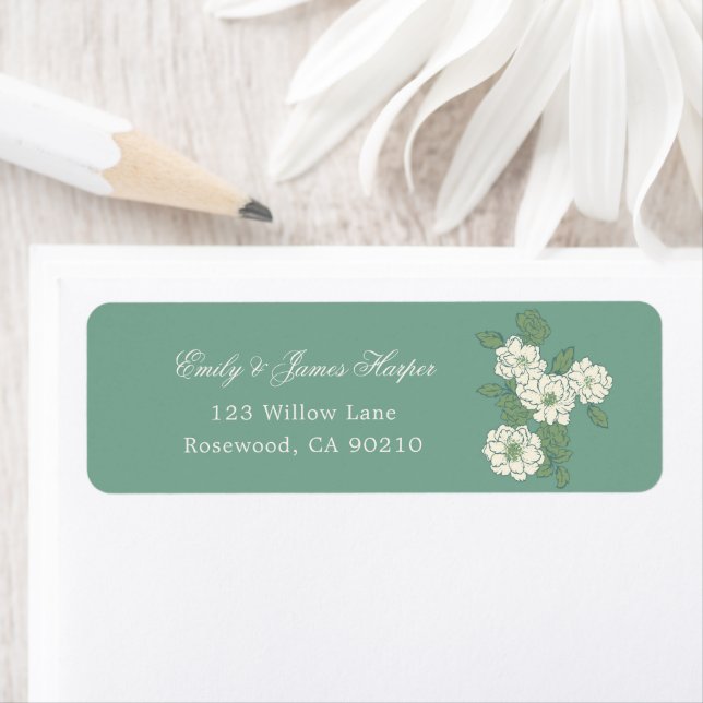 Sage Green Garden Chinoiserie Return Address Label (Insitu)