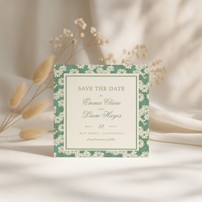 Sage Green Garden Chinoiserie Square Save the Date Invitation (Creator Uploaded)
