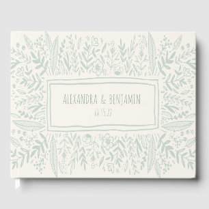 Sage Green Garden Floral Art Border Name Wedding Guest Book