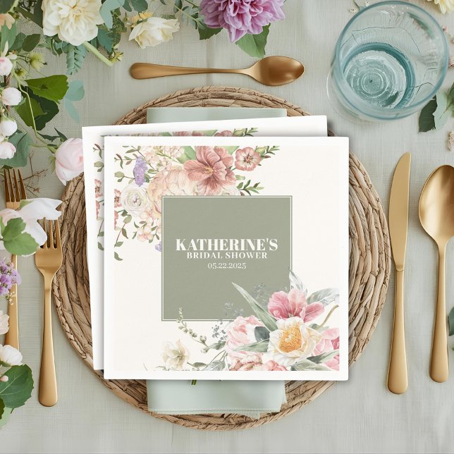 Sage Green Garden Flower Spring Bridal Shower Napkin (Creator Uploaded)