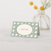 Sage Green Garden Rattan Cane Wedding Place Cards