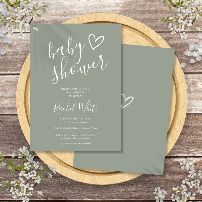 Sage Green Gender Neutral Baby Shower Invitation (Sage Green Gender Neutral Baby Shower Invitation)