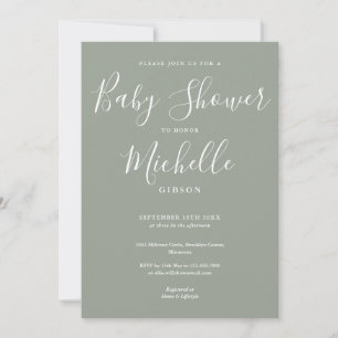 Sage Green Gender Neutral Baby Shower Invitation