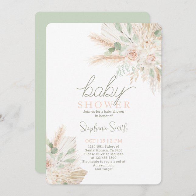 Sage Green Gender Neutral Baby Shower Invitation (Front/Back)