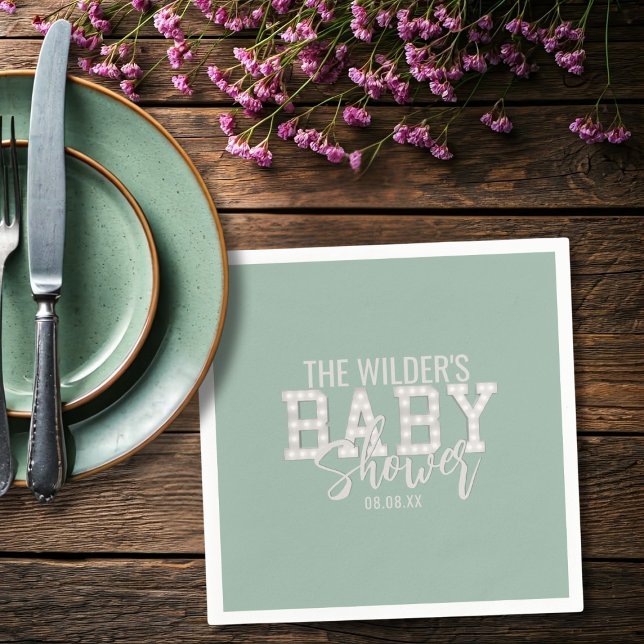 Sage Green Gender Neutral Baby Shower Napkins (Perfect napkins for your baby shower. Just add your name and date)