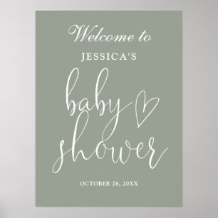 Sage Green Gender Neutral Baby Shower Welcome Sign