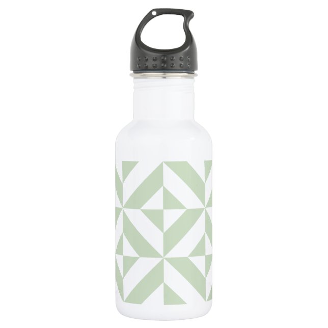 Sage Green Geometric Deco Cube Pattern 532 Ml Water Bottle (Front)