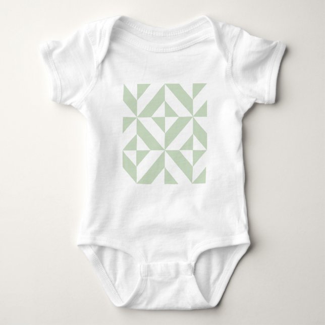 Sage Green Geometric Deco Cube Pattern Baby Bodysuit (Front)