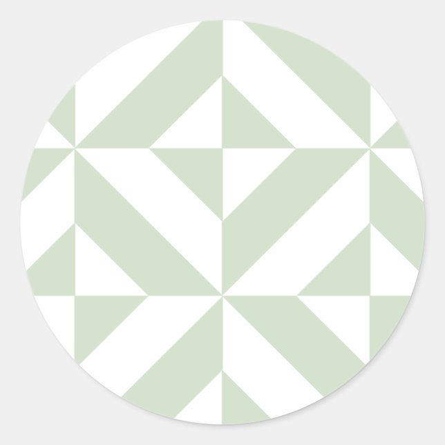 Sage Green Geometric Deco Cube Pattern Classic Round Sticker (Front)