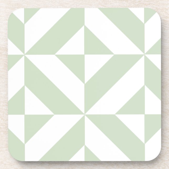 Sage Green Geometric Deco Cube Pattern Coaster (Front)