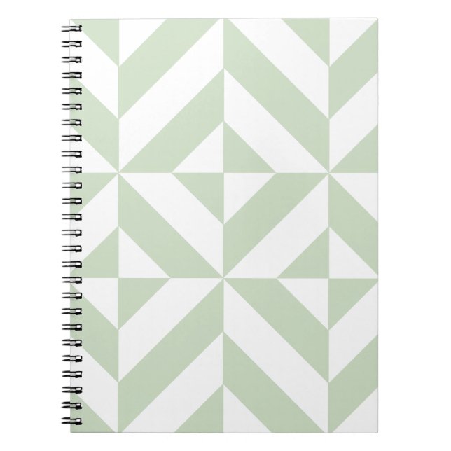 Sage Green Geometric Deco Cube Pattern Notebook (Front)