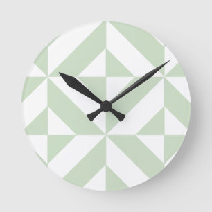 Sage Green Geometric Deco Cube Pattern Round Clock