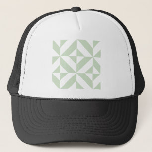 Sage Green Geometric Deco Cube Pattern Trucker Hat