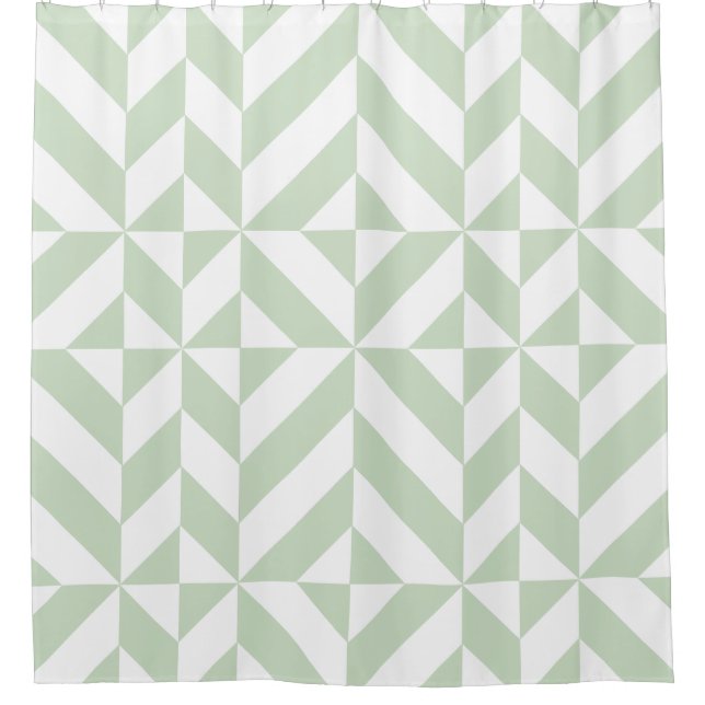 Sage Green Geometric Deco Cube Shower Curtain (Front)