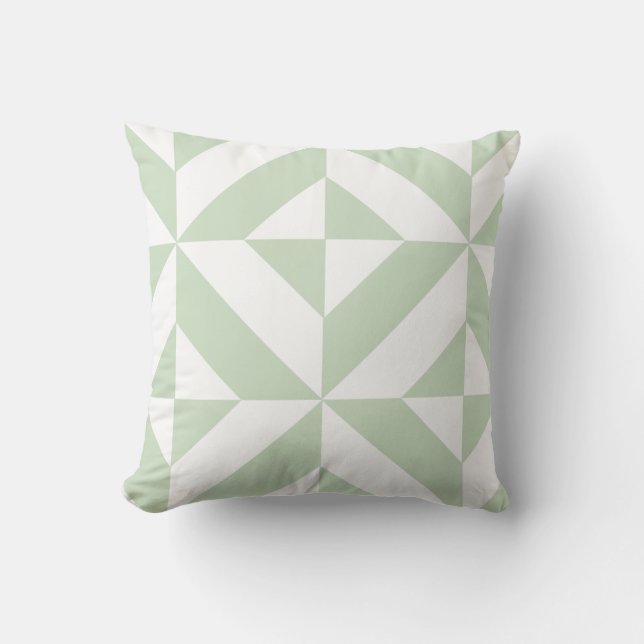 Sage Green Geometric Deco Pattern 2-Sided Cushion (Front)