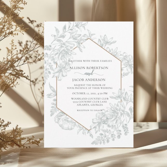Sage Green Geometric Floral All In One Wedding Invitation (Creator Uploaded)