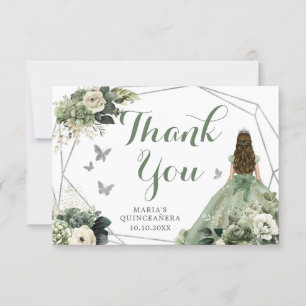 Sage Green Geometric Floral Princess Quinceañera Thank You Card