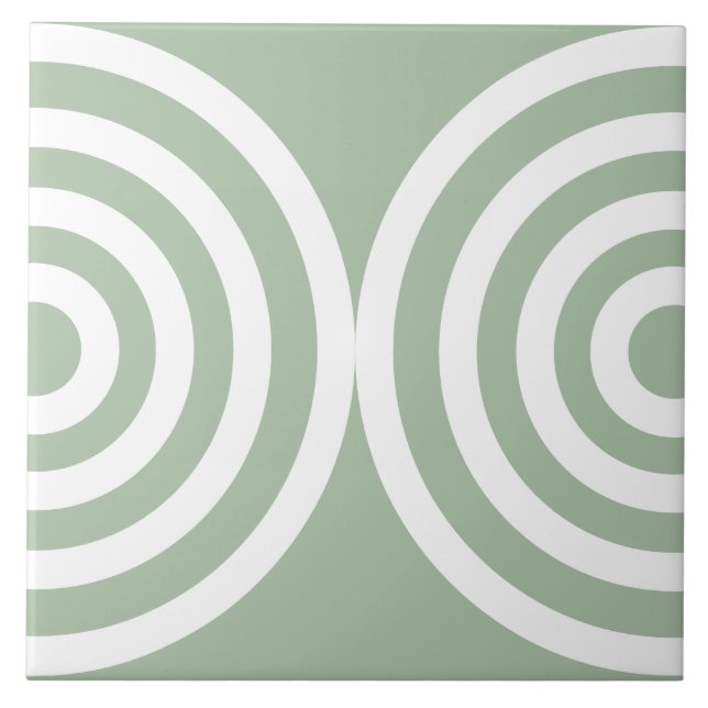 Sage Green Geometric Pattern Mid Century Modern Ceramic Tile (Front)