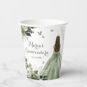 Sage Green Geometric Princess XV Quinceañera Paper Cups