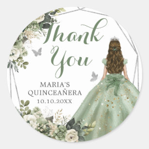 Sage Green Geometric Quinceañera Thank You Classic Round Sticker