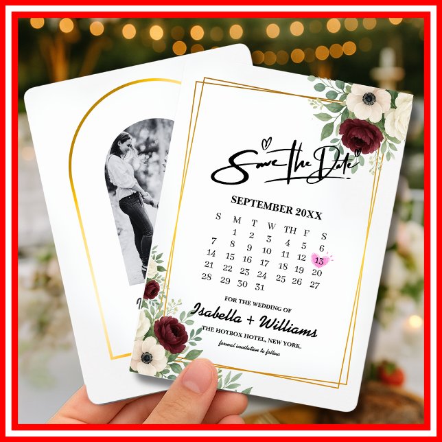 Sage Green Geometry Calendar Wedding Save The Date Enclosure Card (Creator Uploaded)