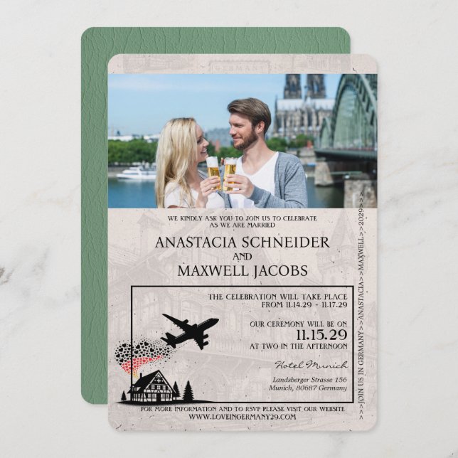 Sage Green Germany Passport Wedding Invitation (Front/Back)