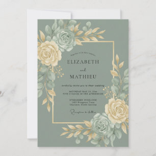Sage Green Gilded Botanical Wedding Invitation