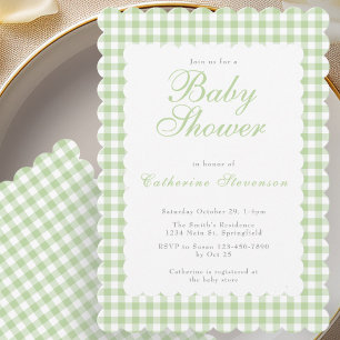 Sage Green Gingham Baby Shower Invitation