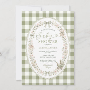 Sage Green Gingham Baby Shower Invitation