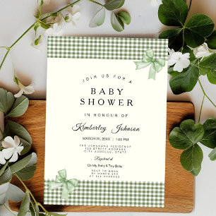 Sage Green Gingham Baby Shower Invitation & Bows