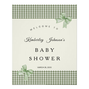 Sage Green Gingham Baby Shower Invitation & Bows Poster