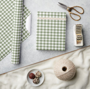 Sage Green Gingham Baby Shower Invitation & Bows Wrapping Paper