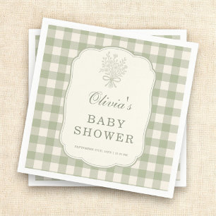 Sage Green Gingham Baby Shower Party Napkin