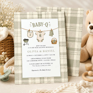 Sage Green Gingham Baby Shower Vintage BBQ Invitation