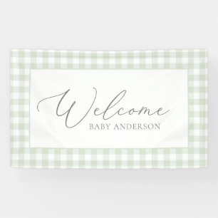 Sage Green Gingham Baby Shower Welcome Banner