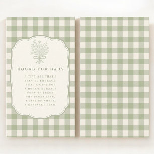 Sage Green Gingham Books for Baby Shower Enclosure Card