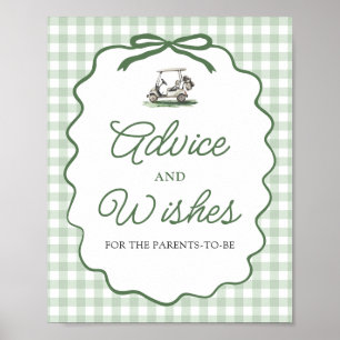 Sage Green Gingham Bow Golf Advice and Wishes Sign