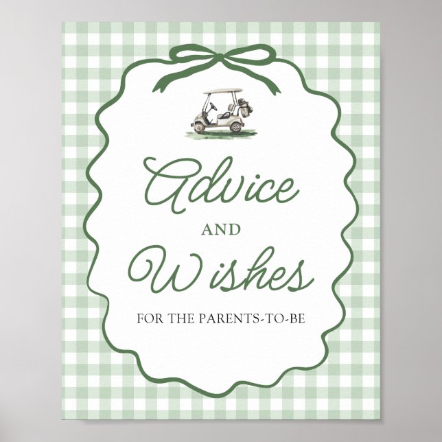 Sage Green Gingham Bow Golf Advice and Wishes Sign (Front)