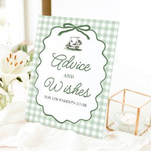 Sage Green Gingham Bow Golf Advice and Wishes Sign