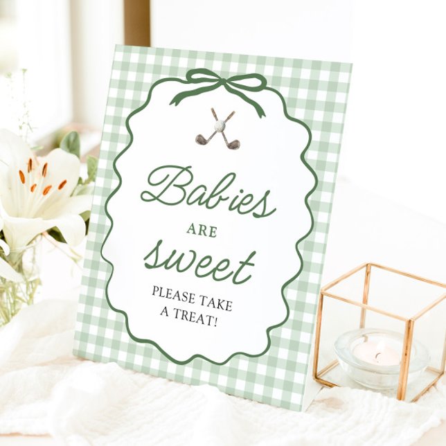 Sage Green Gingham Bow Golf Babies are Sweet Sign (Sage Green Gingham Bow Golf Babies are Sweet Sign)