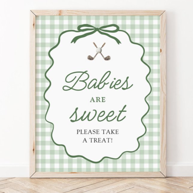 Sage Green Gingham Bow Golf Babies are Sweet Sign (Sage Green Gingham Bow Golf Babies are Sweet Sign)