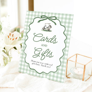 Sage Green Gingham Bow Golf Cards and Gifts Sign