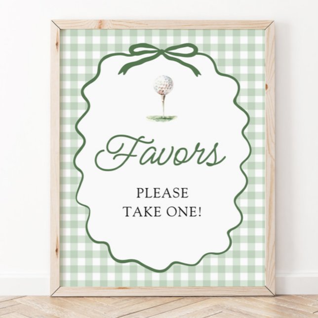 Sage Green Gingham Bow Golf Favours Sign (Sage Green Gingham Bow Golf Favors Sign)