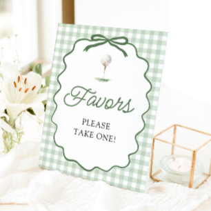 Sage Green Gingham Bow Golf Favours Sign